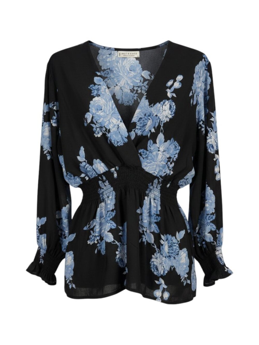 Jon & Anna Black Blue Women's Floral Peplum Blouse 3X Blue